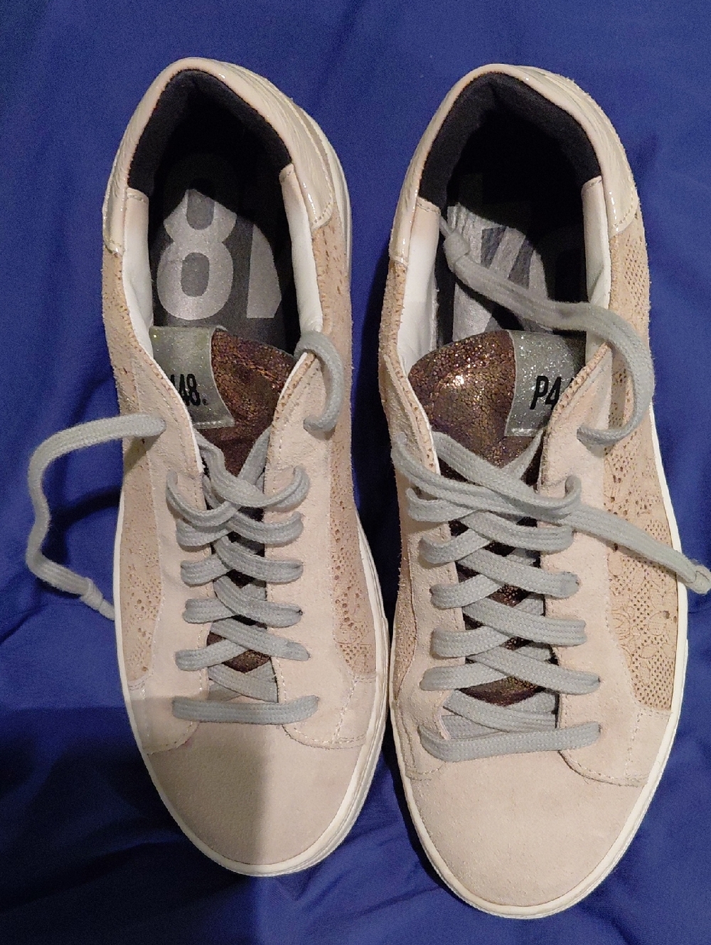 P448 Beige Suede Sneakers with Glitter Tongue